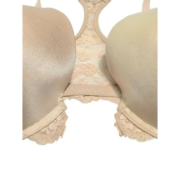 Maidenform Lace Bra One Fab Fit 36DD Lightly Lined Racerback Front Closure Beige - Picture 9 of 10